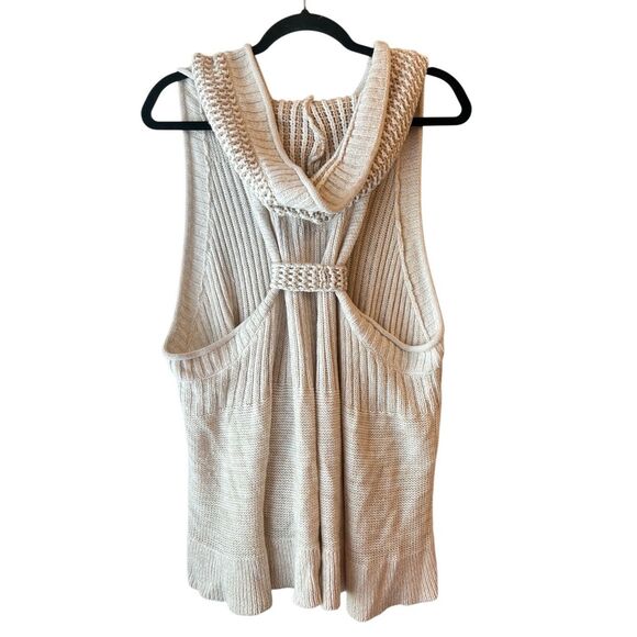 Free People Longline Hooded Sweater Vest Sz L Boho, Neutral, lagenlook - Picture 2 of 9
